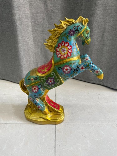 12″Palace feng shui Exquisite copper Cloisonne enamel horse Jump gilt statue big - Picture 3 of 6