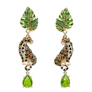 Authentic Ritzy Couture DeLuxe Leopard Jungle Dangle Clip Earrings - 22K Gold Plated