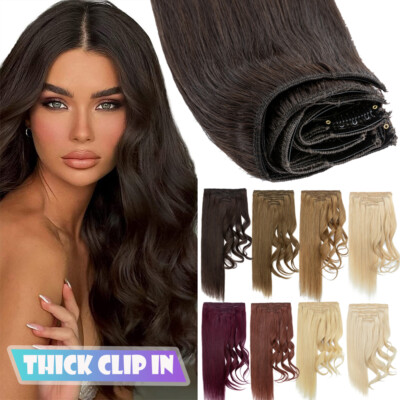 CLEARANCE THICK 100% Human Hair Extensions Clip In Full Head Brazilian Remy Hair