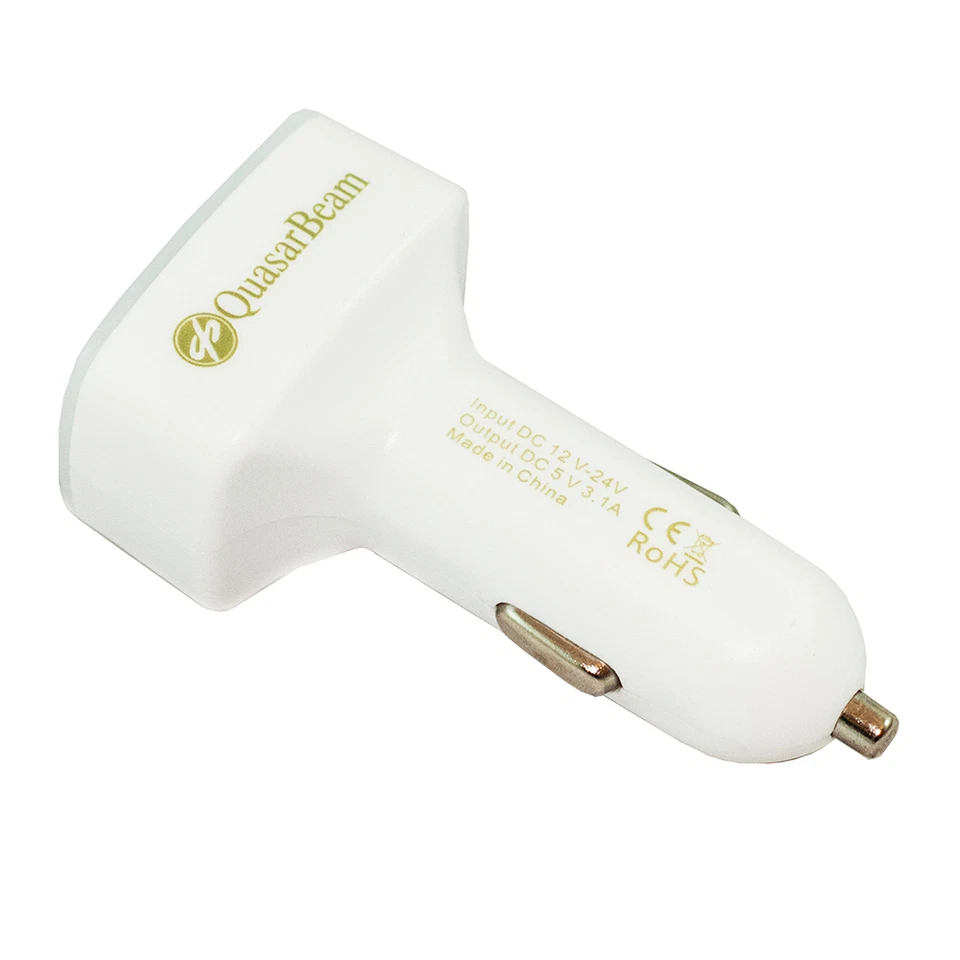 Автомобильное зарядное устройство для сигарет двойной USB-адаптер тестер аккумулятора 4 в 1 QuasarBeam - белое - Изображение 2 из 4