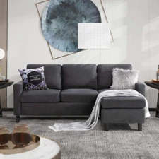 Sofa Couch Sectional L-Shaped Set Chaise Fabric Modern Reversible Living Room