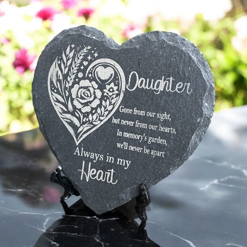 Memorial plaque Slate heart Remembrance stone Cross plaque Rose memorial Grave - Picture 85 of 90