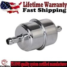 New 9746 Chrome Plated Canister Fuel Filter 3/8" ID Hose Inline US