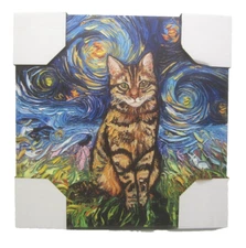 Van Gogh Starry Night Brown Tabby Cat Canvas Print 14x14 Aja Trier NEW