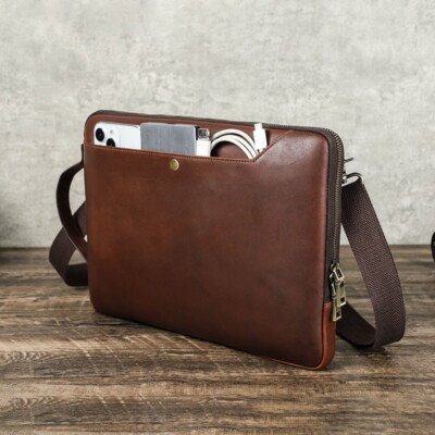 Distressed Genuine Leather Laptop Single Shoulder Case Bag for MacBook Pro 14.2''