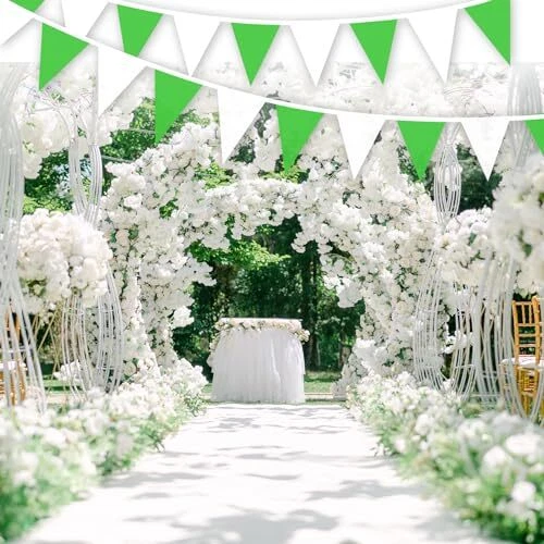 Banderín banderín verde y blanco de 100 pies banderas cuerda tela triángulo banderín Foto 2 de 4