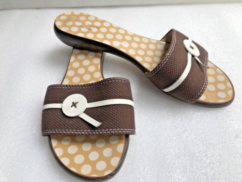 Kate Spade 7.5 B Toby Slides Leather Brown w White, Wedge Heels,  Need Repair - 第 1/11 張圖片