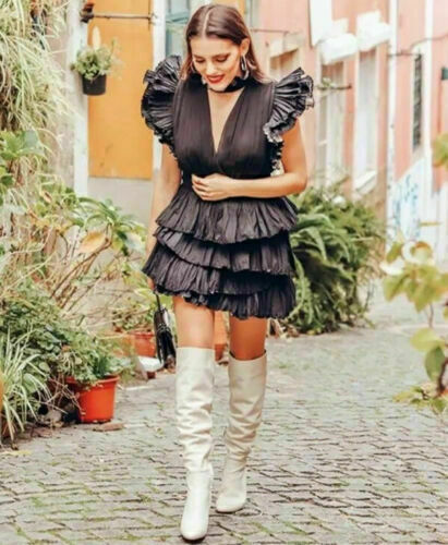 NEW ZARA BLACK FRILLED MINI SKIRT WITH RUFFLES SIDE ZIPPER NEW ZARA BLACK FRILLED MINI SKIRT WITH RUFFLES SIDE ZIPPER