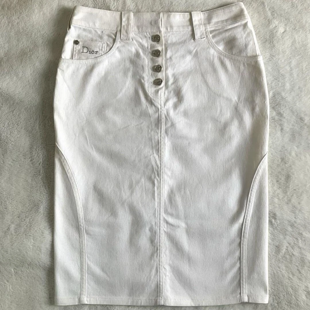 Christian Dior BOUTIQUE Galliano 2004 jupe en jean stretch 4 blanc cassé du Japon