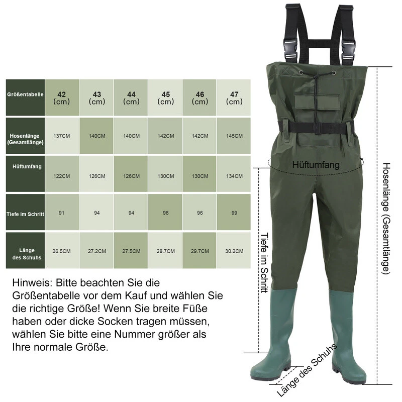 Wathose Angeln Gummistiefel Teichhose mit Haken Anglerhose robust Jagd Gr. 42-47 - Bild 2 von 4