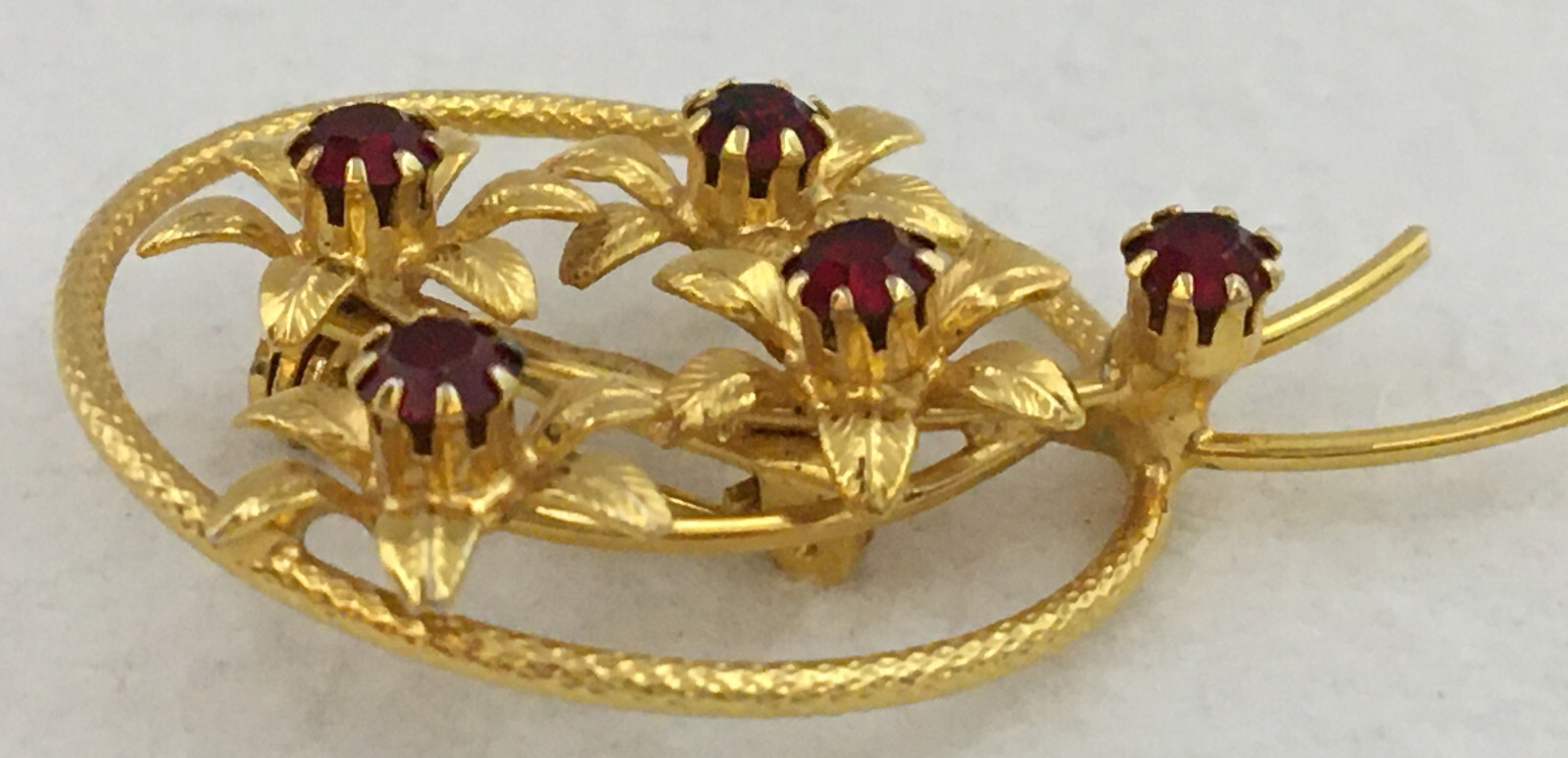 Brooch Ring Boquet Ruby Red Rhinestone Centers Em… - image 5