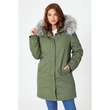 New Faux Fur Trim Parka In Khaki By Be You