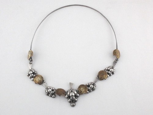 GRAPE VINE CLUSTER Necklace/Clip On Earrings Set VTG Sterling Silver 925 RARE * - Picture 3 of 7