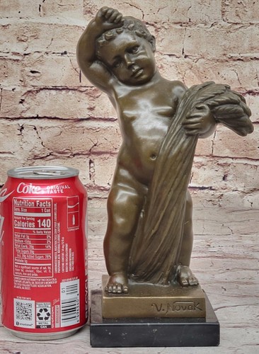 Estatua de escultura de bronce genuino bebé desnudo arte base de mármol venta de regalo - Imagen 2 de 10