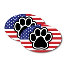 American Flag With Paw Print Oval Magnet Decal, 4x6 Inches, Automotive 2 Pack