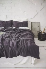 Dark Aubergine 100% Linen Duvet Cover Set Linen Quilt Set Washed Linen Bedding