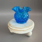 Blue Hobnail Art Glass Vase Decorative Textured Glossy Finish