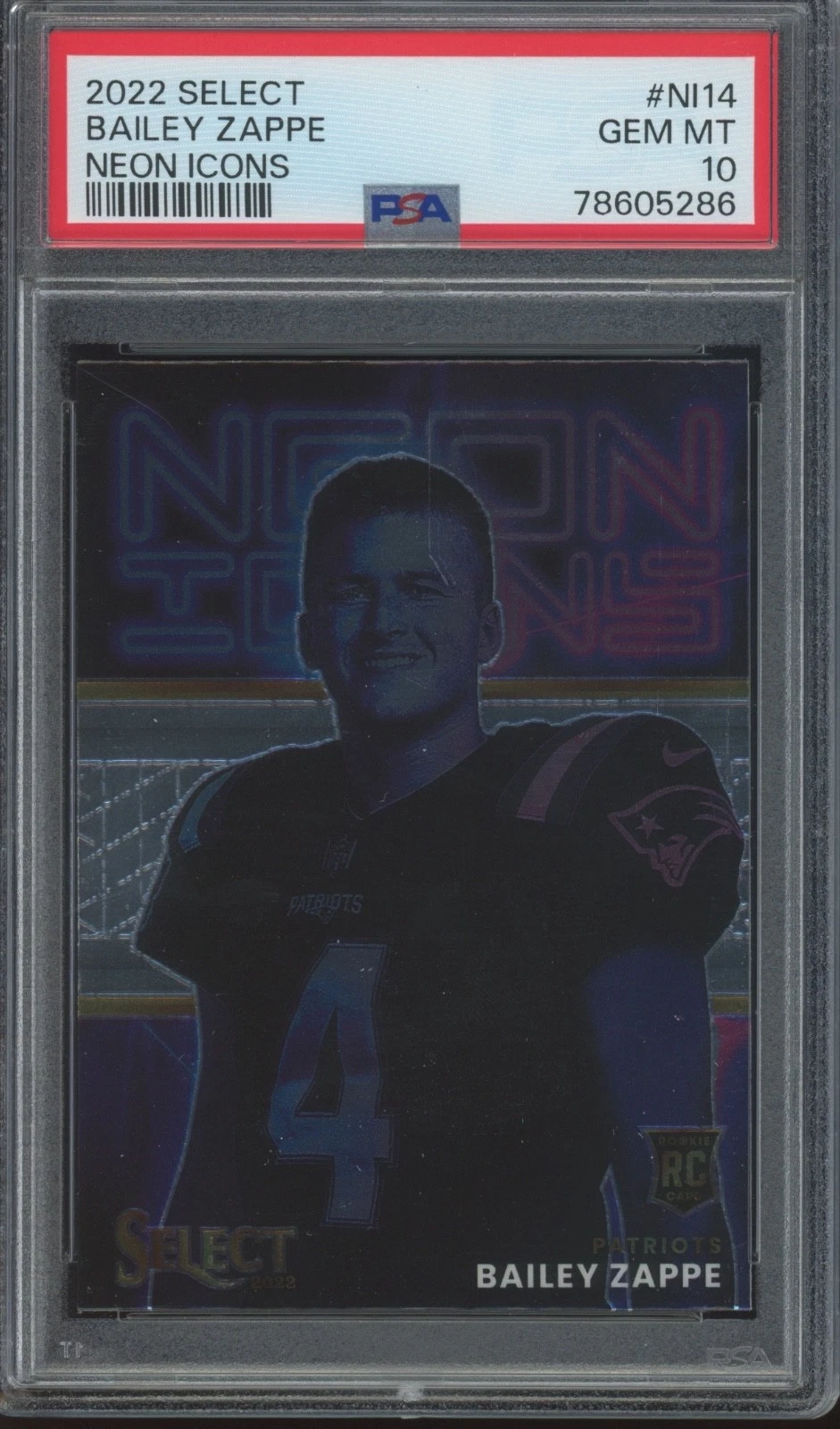 Bailey Zappe Panini Select Neon Icons #NI14 Base