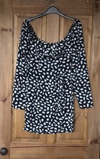 PLT black white bow detail long sleeve dress 6