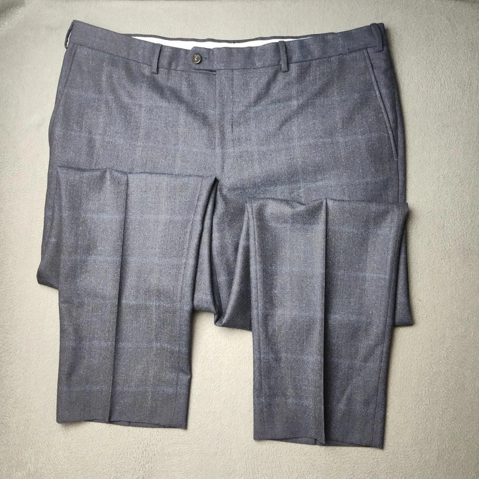 Pal Zileri Pants Mens 56R 40x32 Blue Windowpane Wool Dress Trousers Flat Front - Image 3 of 4