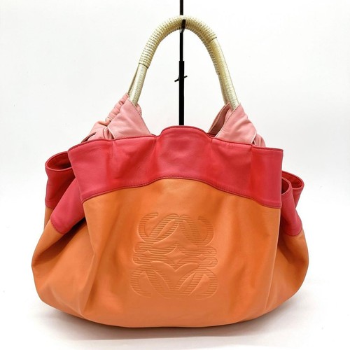 LOEWE Nappa Aire Anagram Embossed Leather Tote Bag Pink Orange Authentic Japan