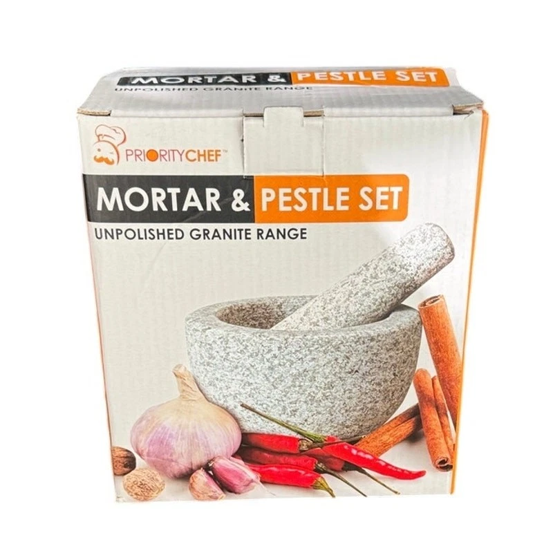 PriorityChef Mortar and Pestle Set Unpolished Granite NEW 5.5 diameter