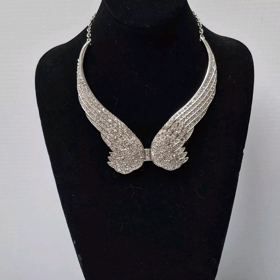 Collar gargantilla babero declaración cristal pavé pedrería ala de ángel 16" OPC-CN Foto 2 de 4