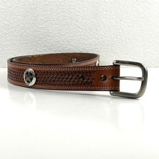 Western Belt Men 38 Brown Basketweave Star Concho Leather Cowboy Rodeo Americana
