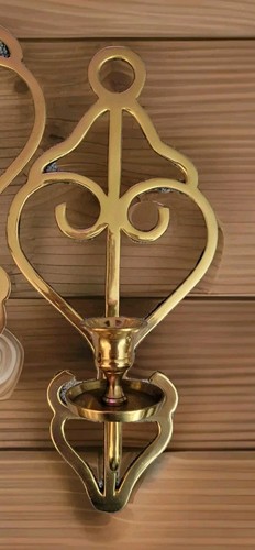 VINTAGE MASSIVER MESSING KERZENHALTER WANDLEUCHTER PAAR 2 12,5" - Bild 3 von 5