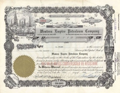 Western Empire Petroleum Co. - 1958 dated Stock Certificate (Uncanceled) - Oil
