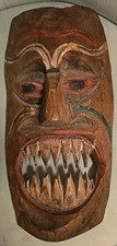 Rustic Hand Carved/Painted Wood Hawaiian Tiki Mask Keep Evil Spirits Away 13x7x3