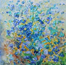 Wild Flower Artwork, Forget Me Not Flowers Oil Impressionism Art, Abstract
