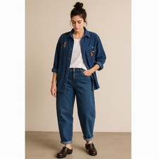 Vtg Disney Pooh Navy Embroidered Corduroy Button-up Shirt XL Cottagecore Retro