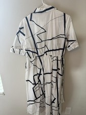 DKNY Womens White/Blue Geometric Collared Sho...