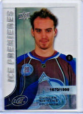 Duncan Siemens 2015-16 Upper Deck Ice Premieres Rookie Card #106 /1999. rookie card picture