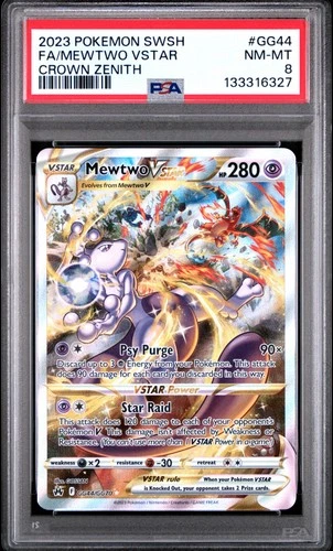 2023 POKEMON SWORD & SHIELD CROWN ZENITH #GG44 FULL ART/MEWTWO VSTAR PSA 8