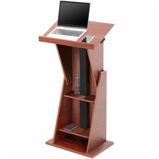 VIVO Pneumatic Height Adjustable Podium, Dark Walnut
