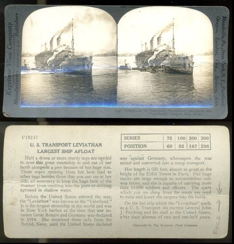 NAVE TRASPORTO MILITARI ww1-LEVIATHAN 1917-RARA FOTO STEREOSCOPICA