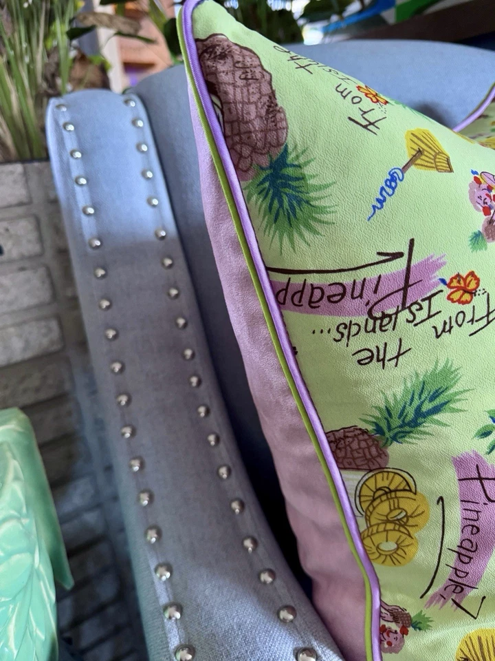 1940's Hula & Pineapples Hawaii Souvenir Barkcloth Pillow Cover tecido vintage - Imagem 3 de 4