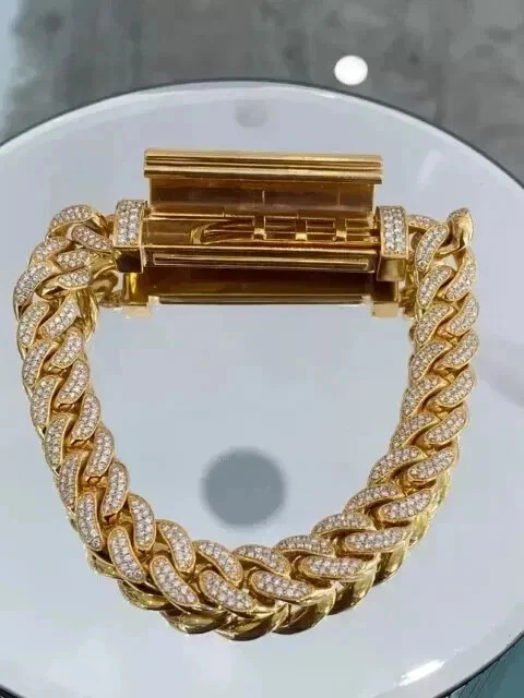 12MM 10CT Round Diamond Lab Created Men Cuban Bracelet 14K Yellow Gold Plated 8" - Image 2 of 4