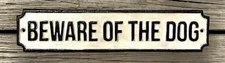 BEWARE OF THE DOG Cast Iron Long Wall or Gate Sign, 3” x 14”