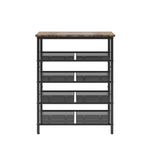 Industrial 5-Layer Adjustable Shoe Rack with 4 Mesh Shelves for Home Entryway - Picture 5 of 6