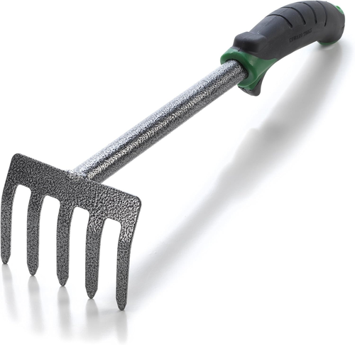 Hand Cultivator Mini Rake - Ergogrip with Bend Proof Carbon Steel Design - Hand