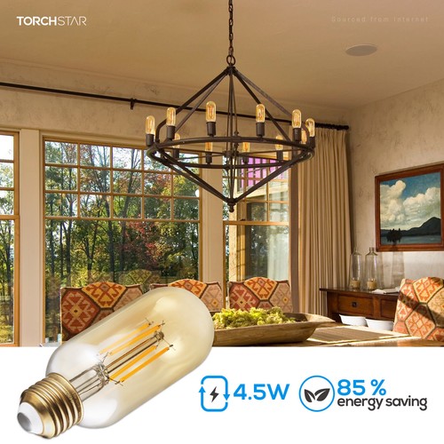 12-Pack T45 LED Edison Bulb Dimmable, 4.5W Antique Tubular LED Bulbs, 2200K - Picture 2 of 8