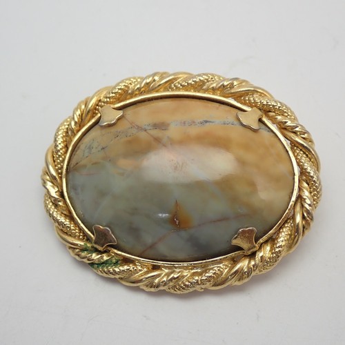 Coppia di 2 spille vintage placcate oro e argento in ematite e diaspro - Foto 7 di 11