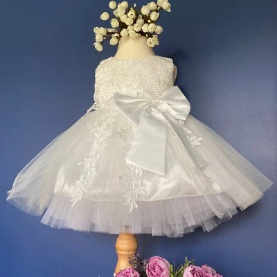 BEBONITO.COM Elena Flower Girl Lace Dress Baby Christening Gown Wedding Party & FREE Headband