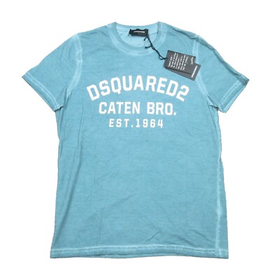 Dsquared2 Men's Blue Garment Dyed Logo Graphic Crew-Neck T-Shirt