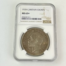 NGC Graded George V 1928 Great Britain Wreath Crown Mint State MS 63+ Coin