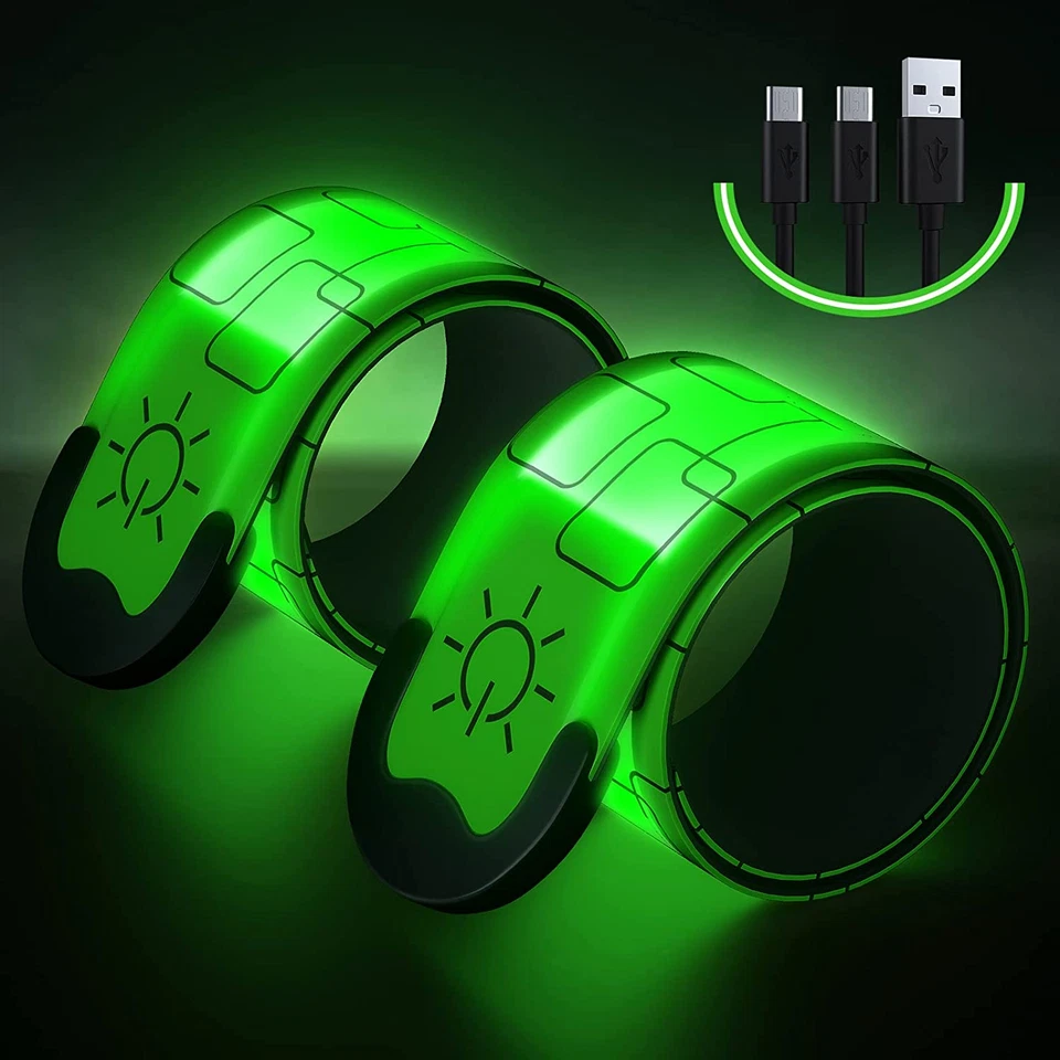 SIMKET Upgrade Led Armband Aufladbar, 2 Stück Reflective Leucht Armbänder Licht Armband