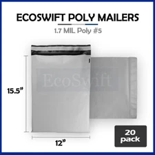 20 12x15.5 EcoSwift White Poly Mailers Shipping Envelopes Self Seal Bags 1.7MIL
